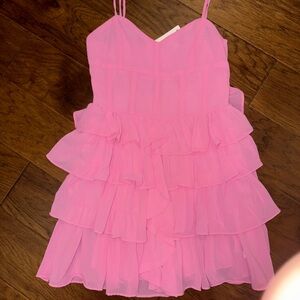Olivaceous Pink Ruffle Mini Dress